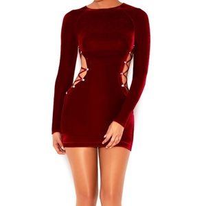 WOMENS MISTRESS ROCKS RED VELVET BODYCON DRESS